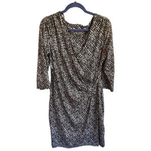 AA Studio Black & White Geometric Faux Wrap Dress - Size 10